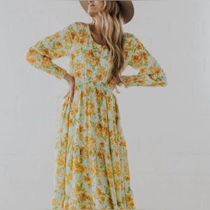 Roolee Floral Maxi Dress - Yellow and Green